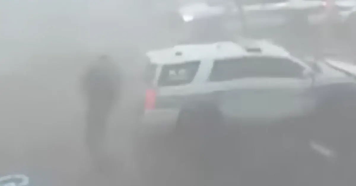 Heavy rain obscured the patrol vehicle during the rescue